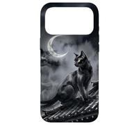 Carcasa para iPhone 17 Pro MAX Nekomata Yokai Gato Negro Luna Creciente Arte Sumi-e