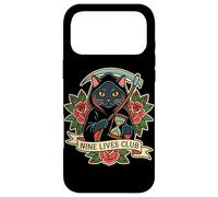 Carcasa para iPhone 17 Pro MAX Nine Lives Club Grim Reaper Cat Retro Tatuaje Humor Oscuro