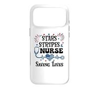 Carcasa para iPhone 17 Pro MAX Nurse 4th of July Funny Scrub Stars Stripes and Saving Lives