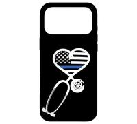 Carcasa para iPhone 17 Pro MAX Nurse Police Wife Officer Thin Blue Line Heart Flag Black