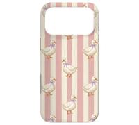 Carcasa para iPhone 17 Pro MAX Patrón de Rayas Rosas y Blancas con delicados Patos Pajarita