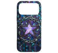 Carcasa para iPhone 17 Pro MAX Pentagram Stained Art Effect Stain Art Purple Teal Witchy