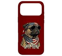 Carcasa para iPhone 17 Pro MAX Perro Pug con Bandera Estadounidense 250 años 1776-2026 Bicentenario de EE. UU.