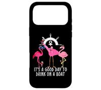 Carcasa para iPhone 17 Pro MAX Pink Flamingo Drinking Wine It's a Good Day to Drink on Boat