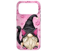 Carcasa para iPhone 17 Pro MAX Pink Paw Pattern For Cat Mom Cute Black Cat Lover GNOME