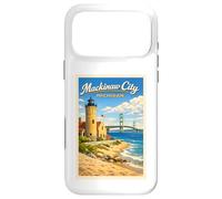 Carcasa para iPhone 17 Pro MAX Póster de Viaje Vintage de Michigan Mackinaw City Up North MI