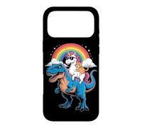Carcasa para iPhone 17 Pro MAX Rainbow Unicorn Cat Riding Dinosaur Space Kitten T-Rex Magic