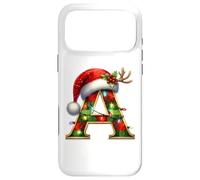 Carcasa para iPhone 17 Pro MAX Red Christmas Plaid Initial A Monogrammed Santa Hat Letter A