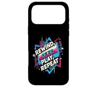 Carcasa para iPhone 17 Pro MAX Rewind Play Repeat 80s 90s Cassette Tape Retro Music Lover
