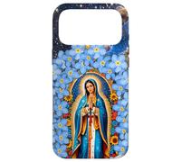 Carcasa para iPhone 17 Pro MAX Señora de Guadalupe Flores Azules & Estrella Virgen María Fe