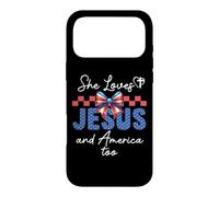 Carcasa para iPhone 17 Pro MAX She Loves Jesus & America Too Girls Christian American Flag