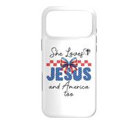 Carcasa para iPhone 17 Pro MAX She Loves Jesus & America Too Women Christian American Flag