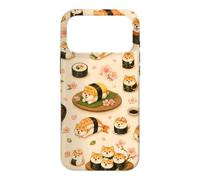Carcasa para iPhone 17 Pro MAX Shiba Inu Lindo Sushi Divertido Comida Japonesa Rosa Floral