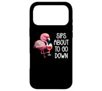 Carcasa para iPhone 17 Pro MAX Sips About to Go Down Funny Pink Flamingo Drinking Wine