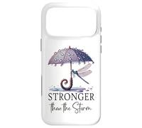 Carcasa para iPhone 17 Pro MAX Stronger Than The Storm Psalm 93 Christian Purple Dragonfly