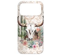 Carcasa para iPhone 17 Pro MAX Western Boho Chic Longhorn Skull Cactus Beige Patrón