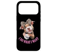 Carcasa para iPhone 17 Pro MAX Womens Girls I Do What I Want Leopard Print Bow Pitbull Dog