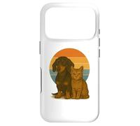 Carcasa para iPhone 17 Pro Mejores Amigos de Dachshund Cat Retro Sunset Pet