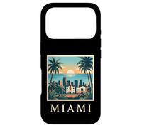 Carcasa para iPhone 17 Pro Miami, Florida, costero, Ciudad, Horizonte, Retro, Puesta de Sol, Playa, Palmera