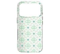 Carcasa para iPhone 17 Pro Minty Green Crosses Circles Leaves Petals Geometric Pattern