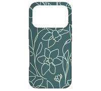 Carcasa para iPhone 17 Pro Modern Line Art Poppy Flower Leaves Boho Dark Green