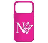 Carcasa para iPhone 17 Pro Monograma de Mariposa Inicial de Nombre Letra N en Blanco