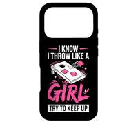 Carcasa para iPhone 17 Pro Mujer de Cornhole, Divertida, Lanzo como una niña, Trato de Mantener el Ritmo