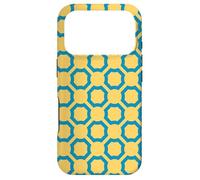 Carcasa para iPhone 17 Pro Mustard Yellow Teal Blue Hexagon Circles Beehive Pattern