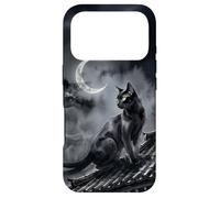 Carcasa para iPhone 17 Pro Nekomata Yokai Gato Negro Luna Creciente Arte Sumi-e