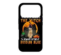 Carcasa para iPhone 17 Pro Never Mind The Witch Beware of Russian Blue Cat Halloween