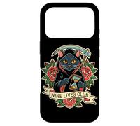 Carcasa para iPhone 17 Pro Nine Lives Club Grim Reaper Cat Retro Tatuaje Humor Oscuro