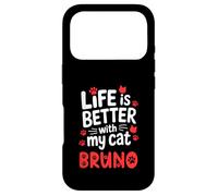 Carcasa para iPhone 17 Pro Nombre del Gato Bruno La Vida es Mejor con mi Gato Bruno