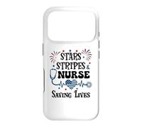 Carcasa para iPhone 17 Pro Nurse 4th of July Funny Scrub Stars Stripes and Saving Lives