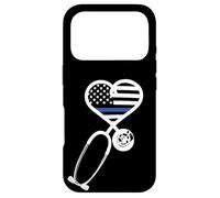 Carcasa para iPhone 17 Pro Nurse Police Wife Officer Thin Blue Line Heart Flag Black