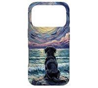 Carcasa para iPhone 17 Pro Obra de Arte Black Labrador Starry Night Puppy at The Beach