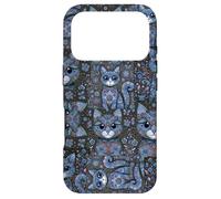 Carcasa para iPhone 17 Pro Patrón de Animal Peculiar Kitsch Collage Lindo Gato Floral Azul