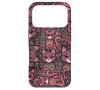 Carcasa para iPhone 17 Pro Patrón de Animal Peculiar Kitsch Collage Lindo Gato Floral Rosa