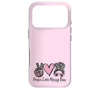 Carcasa para iPhone 17 Pro Peace Love Teaching with Messy Bun Funny Teacher Quote