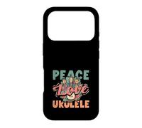 Carcasa para iPhone 17 Pro Peace Love Ukelele Hippie Hawaiano Reproductor de música Retro