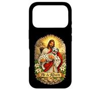 Carcasa para iPhone 17 Pro Perro dálmata Él ha resucitado Resurrección de Pascua Cruz derrotada