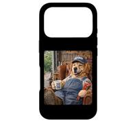 Carcasa para iPhone 17 Pro Perro Labrador Jubilado 2026 en Silla de Garaje Bebiendo café