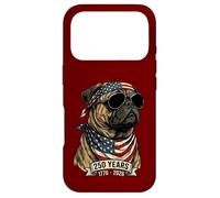 Carcasa para iPhone 17 Pro Perro Pug con Bandera Estadounidense 250 años 1776-2026 Bicentenario de EE. UU.