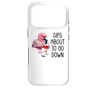 Carcasa para iPhone 17 Pro Pink Flamingo Drinking Wine Tasting Sips About to Go Down