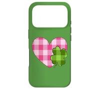Carcasa para iPhone 17 Pro Pink Heart For St. Patricks Day with Buffalo Plaid Shamrock