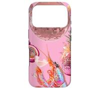 Carcasa para iPhone 17 Pro Pink Preppy Disco Ball Camarones Martini Cóctel Verano Divertido