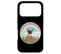 Carcasa para iPhone 17 Pro Pintura Conmemorativa de Perro Pug Rainbow Bridge, Linda y Colorida