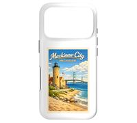 Carcasa para iPhone 17 Pro Póster de Viaje Vintage de Michigan Mackinaw City Up North MI