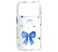 Carcasa para iPhone 17 Pro Preppy Blue Bow Cute Aesthetic Coquette Bows Ribbon Hearts