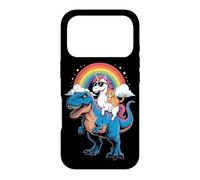 Carcasa para iPhone 17 Pro Rainbow Unicorn Cat Riding Dinosaur Space Kitten T-Rex Magic