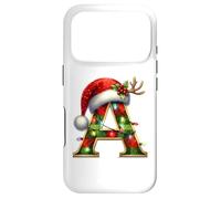 Carcasa para iPhone 17 Pro Red Christmas Plaid Initial A Monogrammed Santa Hat Letter A
